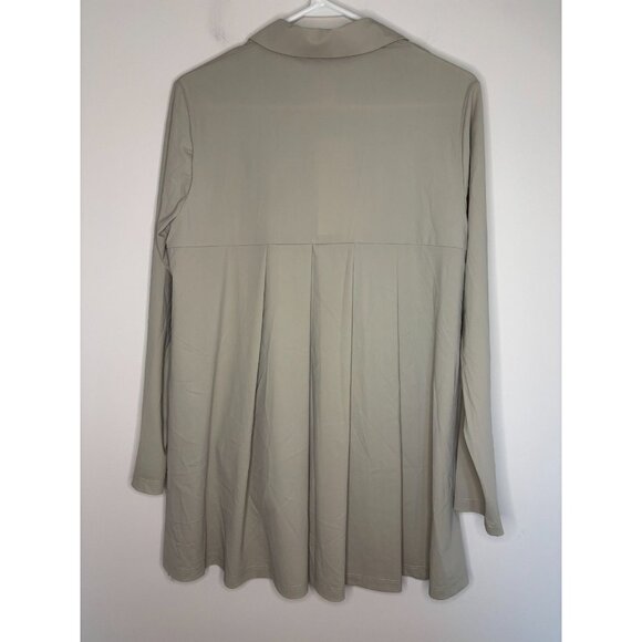 MARLA WYNNE NEW Button Up Top Womens S Tan Stretch Pockets Pleats Flowy - Picture 2 of 6